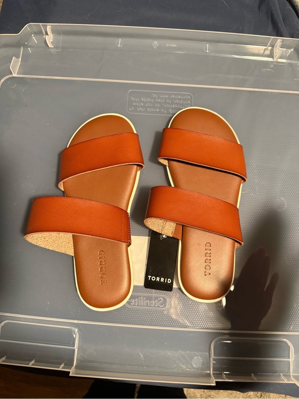 torrid Double Band Slide Sandals — Cognac Brown